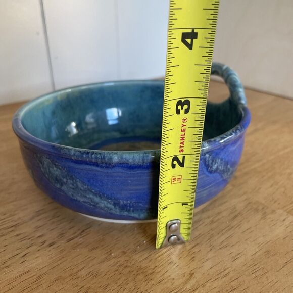 DECORATIVE ARTIST HAND-CRAFTED SIGNED CLAY POTTERY ARTS CRAFT OCEAN BLUE SWIRL - Picture 7 of 7